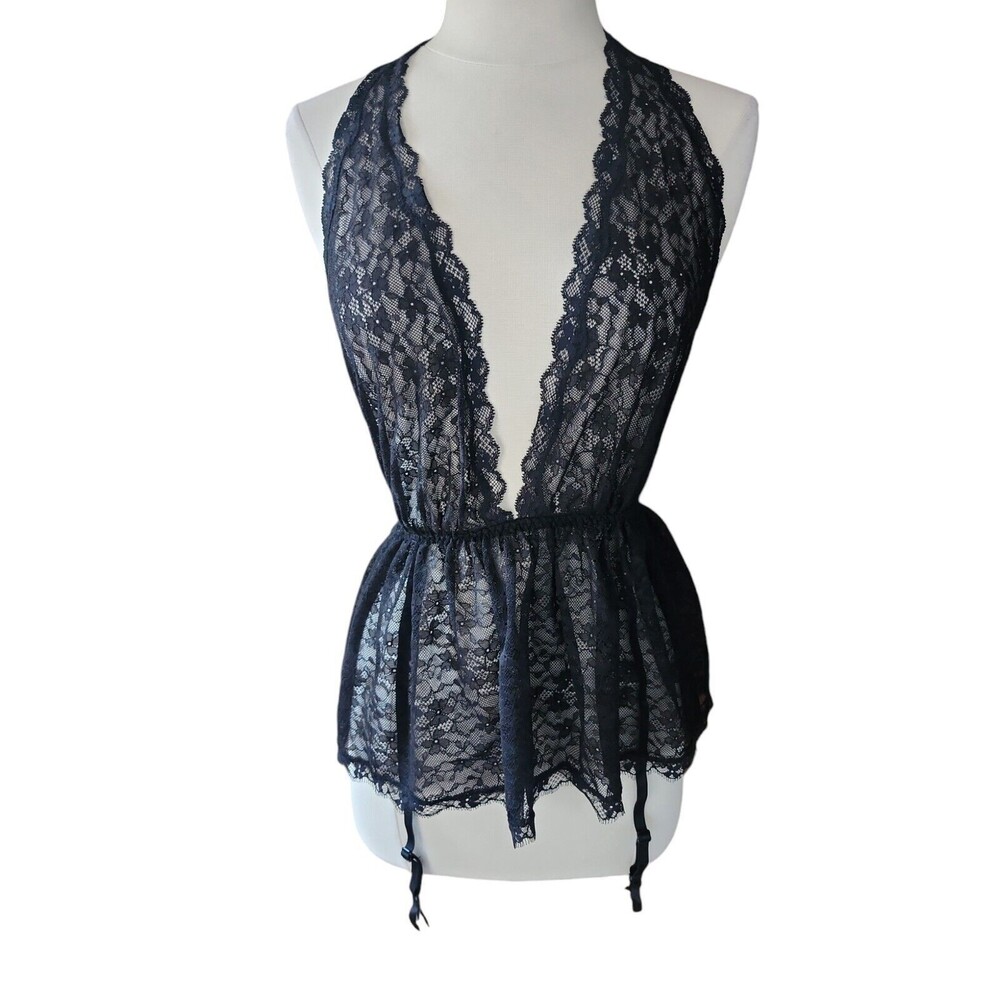Victoria's Secret Lace Whimsigoth Halter Top Women's Small Black Fairy Grunge